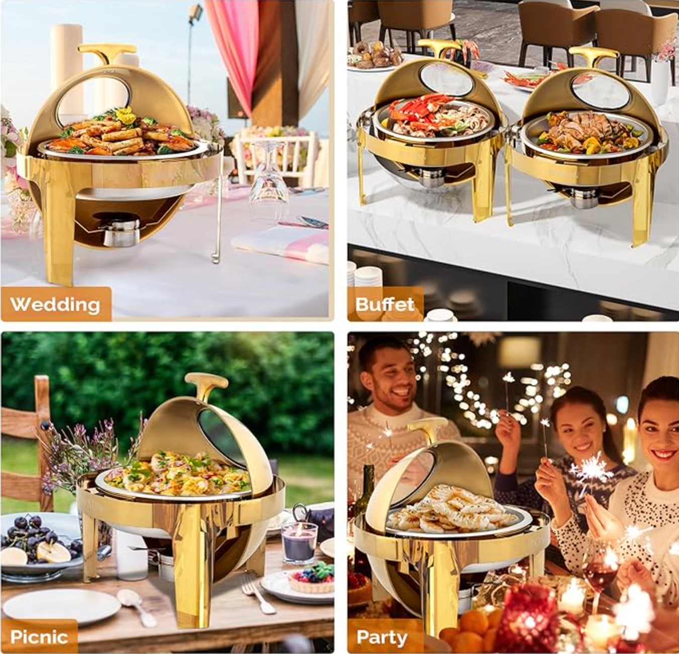 ROVSUN 6QT Gold Roll Top Chafing Dish Set