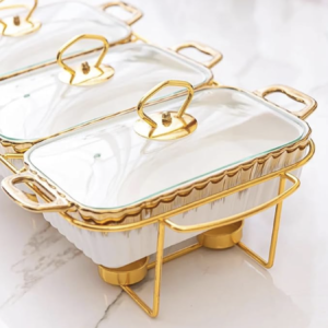 Buy White & Gold Triple Chafing Dish Set – 3 x 1.5L for sale